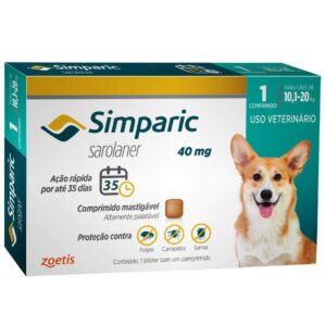 Antipulgas Simparic 40 mg para cães 10,1 a 20 kg 1 comprimido - Zoetis