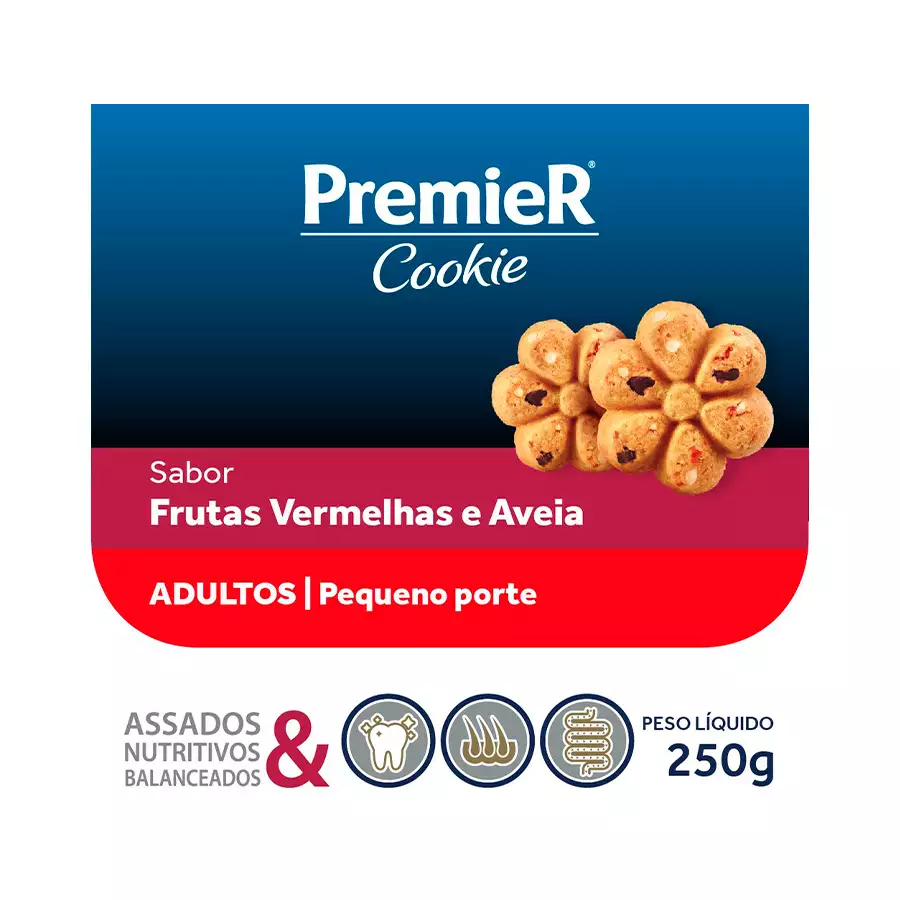 Biscoito Premier Cookie para Caes Adultos Sabor Frutas Vermelhas e Aveia